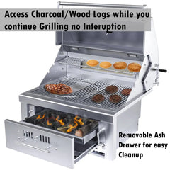 Sunstone 30″ Gas Burners Hybrid Single Zone Charcoal/Wood Burner Grill – SUNCHSZ30IR-LP